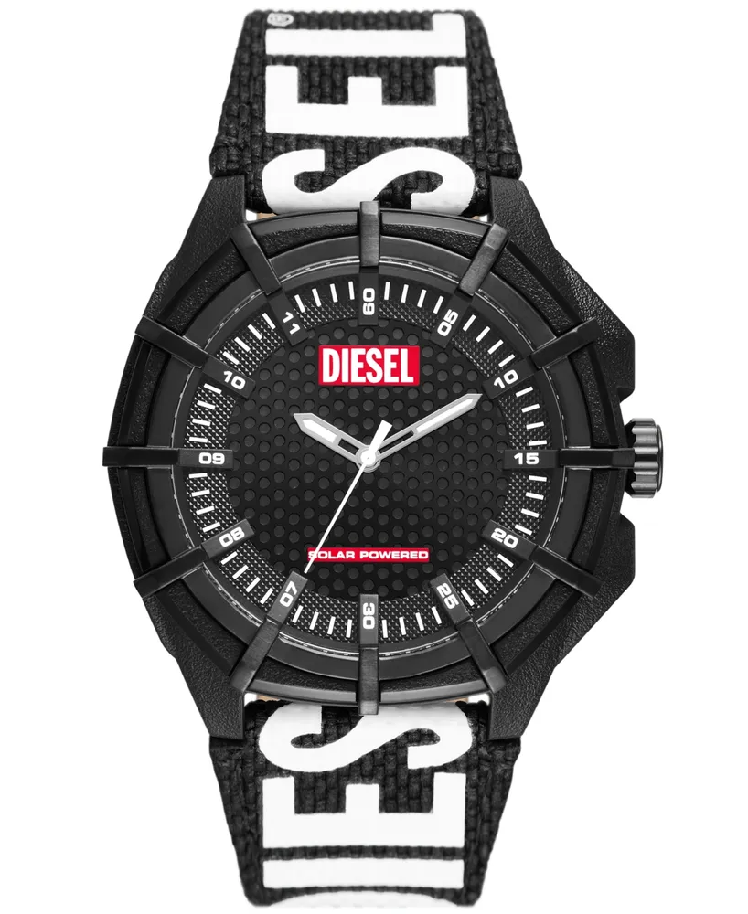 Diesel Men's Vert Three-Hand Date Black Leather Strap Watch