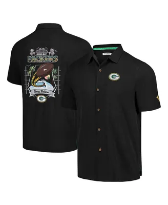 Men's Tommy Bahama Black Green Bay Packers Tidal Kickoff Camp Button-Up Shirt