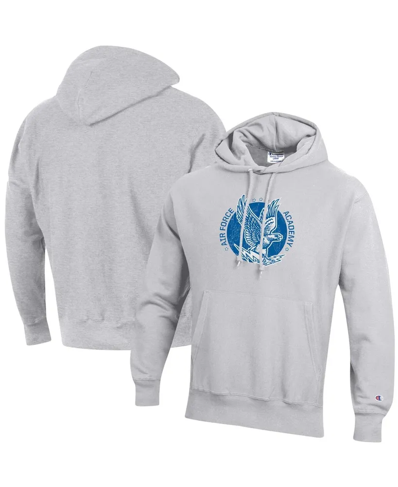 Men's Champion Heathered Gray Distressed Air Force Falcons Team Vault Logo Reverse Weave Pullover Hoodie