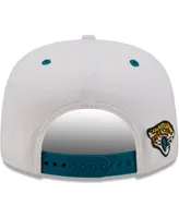 Men's New Era White, Teal Distressed Jacksonville Jaguars Sparky Original 9FIFTY Snapback Hat