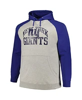 Men's Profile Heather Gray, Royal Distressed New York Giants Big and Tall Favorite Arch Throwback Raglan Pullover Hoodie