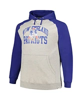 Men's Profile Heather Gray, Royal Distressed New England Patriots Big and Tall Favorite Arch Throwback Raglan Pullover Hoodie