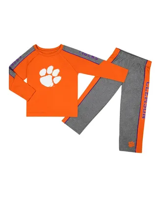 Toddler Boys and Girls Colosseum Orange, Heather Gray Clemson Tigers Logo Raglan Long Sleeve T-shirt Pants Set