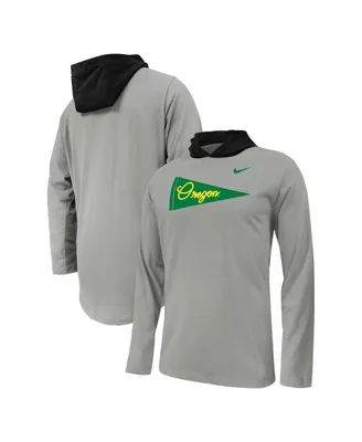 Big Boys Nike Gray Oregon Ducks Sideline Performance Long Sleeve Hoodie T-shirt