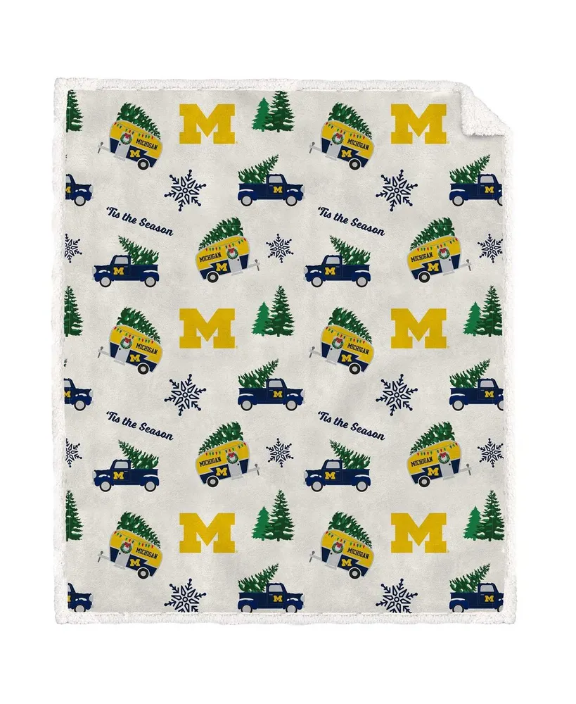 Pegasus Home Fashions Michigan Wolverines Holiday Truck Repeat 50" x 60" Sherpa Flannel Fleece Blanket