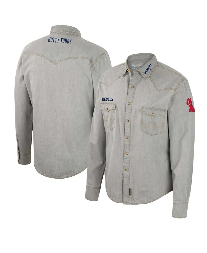 Men's Colosseum x Wrangler Gray Ole Miss Rebels Cowboy Cut Western Full-Snap Long Sleeve Shirt