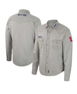 Men's Colosseum x Wrangler Gray Ole Miss Rebels Cowboy Cut Western Full-Snap Long Sleeve Shirt