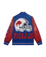 Men's Mitchell & Ness White Distressed Buffalo Bills Team Burst Warm-Up Full-Zip Jacket