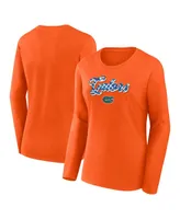 Women's Fanatics Orange Florida Gators Double Team Script Long Sleeve T-shirt