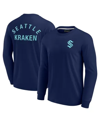 Men's and Women's Fanatics Signature Deep Sea Blue Seattle Kraken Super Soft Long Sleeve T-shirt