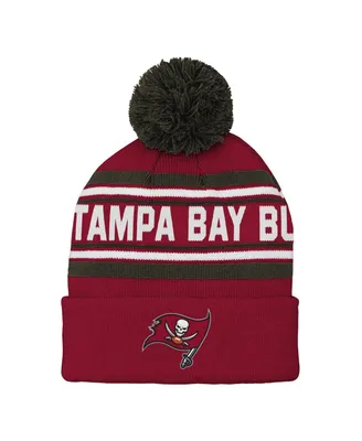 Youth Boys and Girls Red Tampa Bay Buccaneers Jacquard Cuffed Knit Hat with Pom