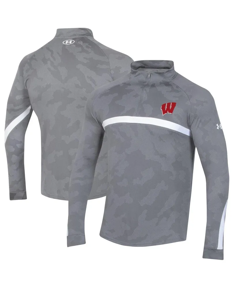 Men's Under Armour Steel Wisconsin Badgers Game Day Camo Raglan Quarter-Zip Top