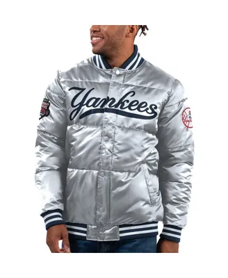Men's Starter Silver New York Yankees Bronx Satin Full-Snap Varsity Bomber Jacket