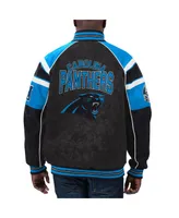 Men's G-iii Sports by Carl Banks Black Carolina Panthers Faux Suede Raglan Full-Zip Varsity Jacket