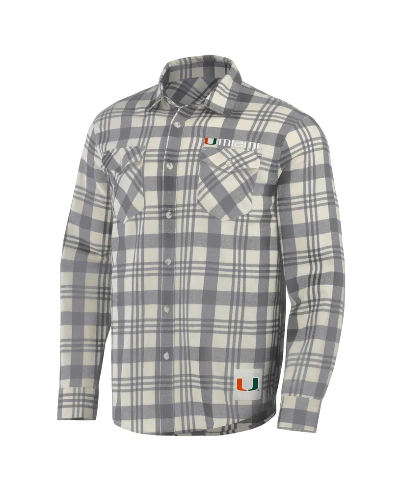 Men's Darius Rucker Collection by Fanatics Gray, Natural Miami Hurricanes Plaid Flannel Long Sleeve Button-Up Shirt