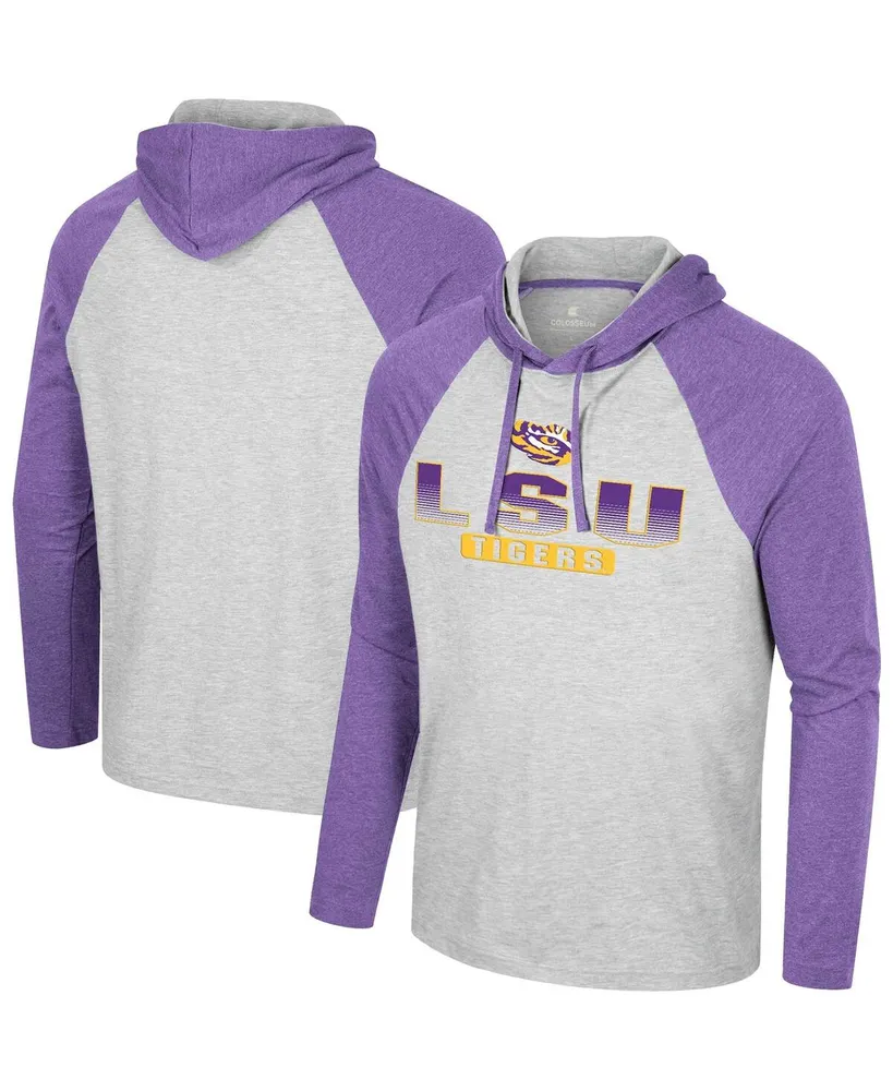 Men's Colosseum Heather Gray Lsu Tigers Hasta La Vista Raglan Hoodie Long Sleeve T-shirt