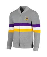 Men's Mitchell & Ness Gray Minnesota Vikings Striped Full-Zip Cardigan Sweater