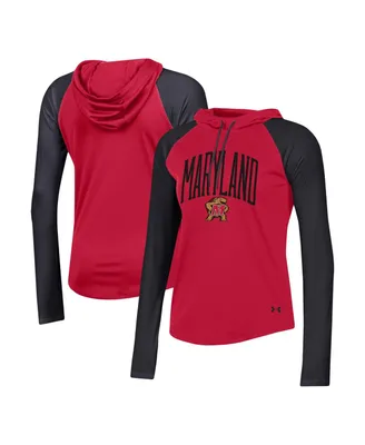 Women's Under Armour Red Maryland Terrapins Gameday Mesh Performance Raglan Hooded Long Sleeve T-shirt