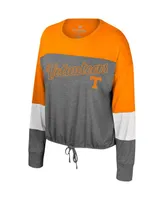 Women's Colosseum Gray Tennessee Volunteers Twinkle Lights Tie Front Long Sleeve T-shirt