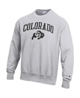 Men's Champion Silver Distressed Colorado Buffaloes Arch Over Logo Reverse Weave Pullover Sweatshirt