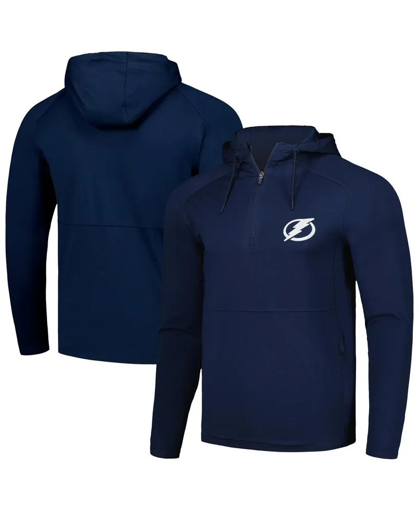 Men's Antigua Heather Navy Tampa Bay Lightning Spikes Raglan Quarter-Zip Hoodie