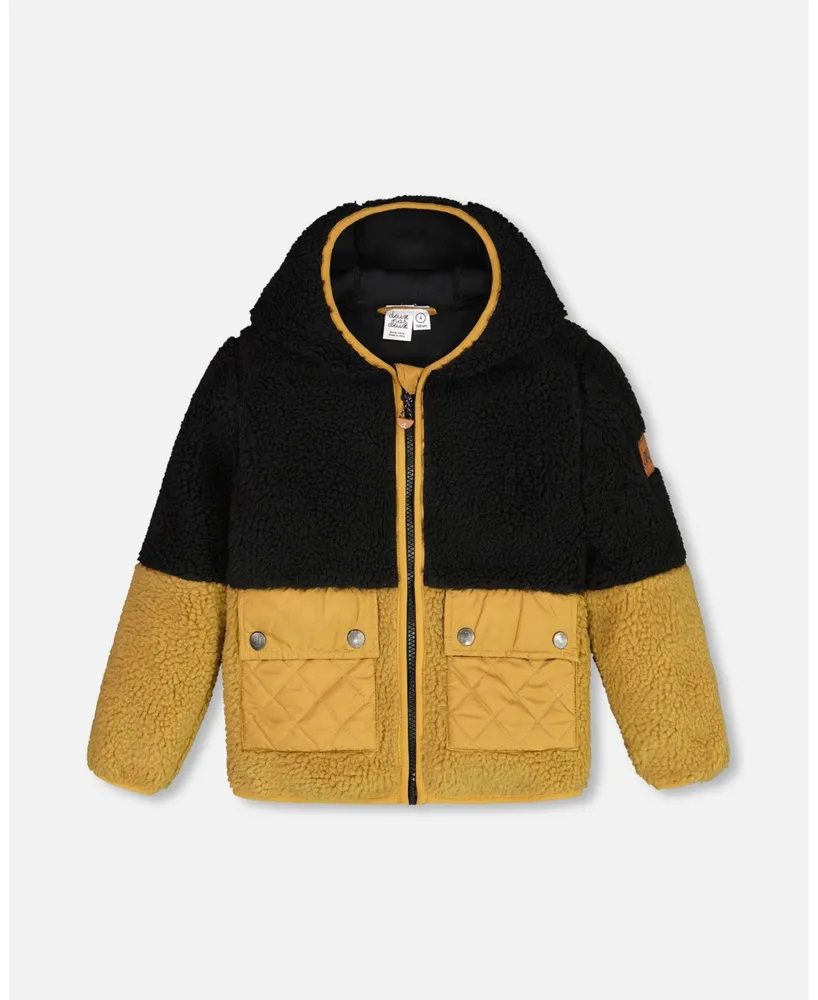 Boy Sherpa Vest Black And Caramel