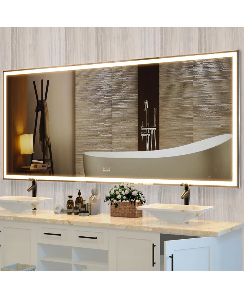 Simplie Fun Oversized Led Bathroom Mirror with 3 Color Modes