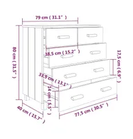 Sideboard Hamar White 31.1"x15.7"x31.5" Solid Wood Pine