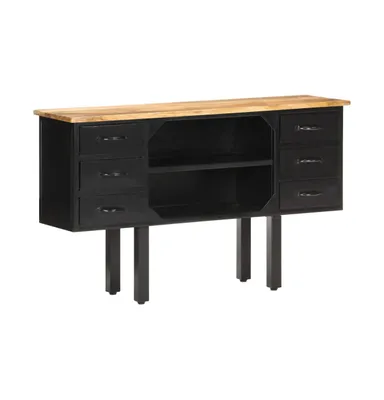 Sideboard 43.3"x11.8"x25.6" Solid Rough Mango Wood and Steel
