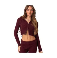 Edikted Women's Ray Cable Knit Hooded Cardigan