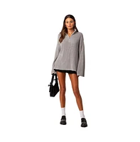 Edikted Women's Oversized Quarter Zip High Neck Rib Sweater - Gray