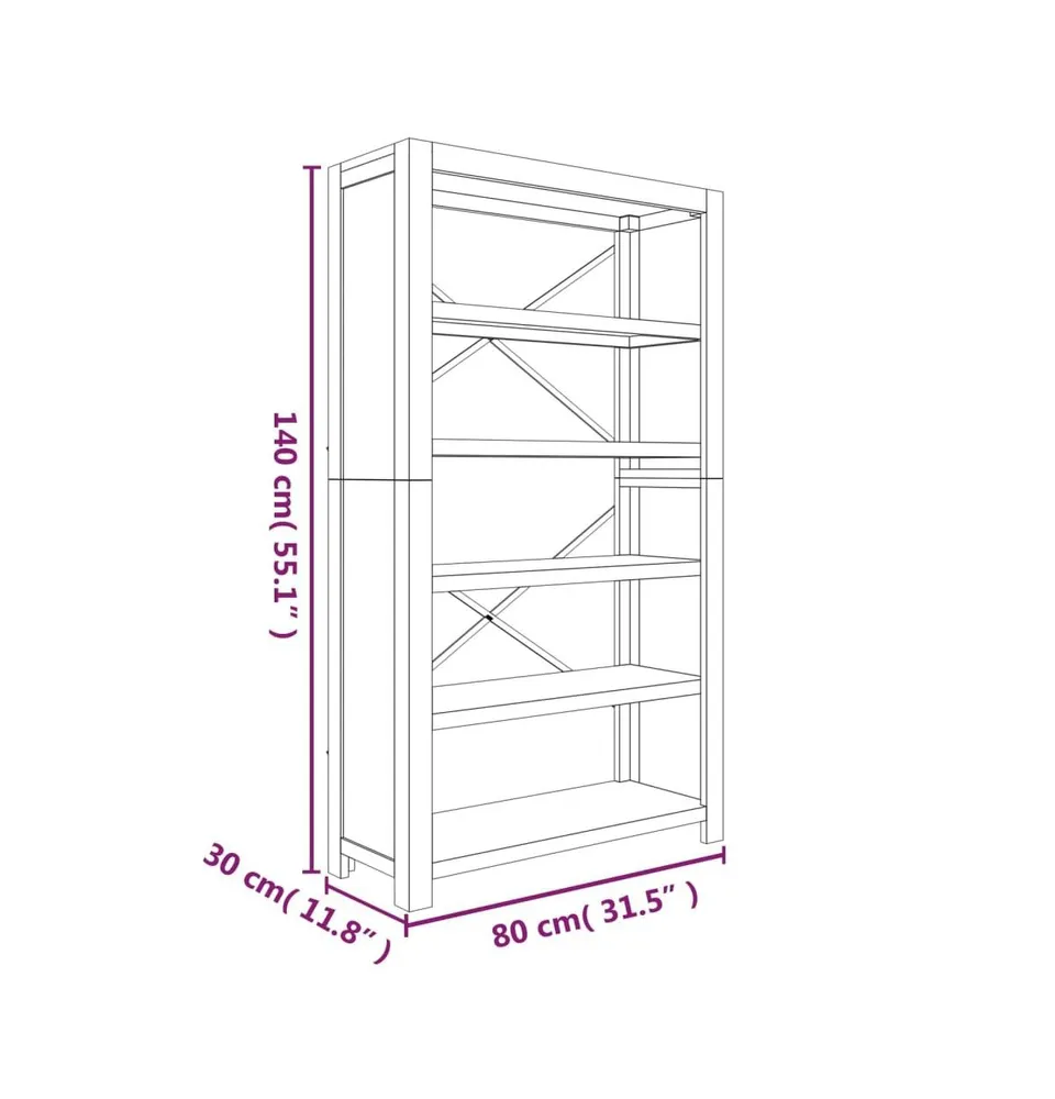 5-Tier Bookcase 31.5"x11.8"x55.1" Solid Wood Acacia