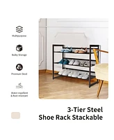 Flat and Slant Metal Shoe Rack for Entryway Hallway-3-Tier