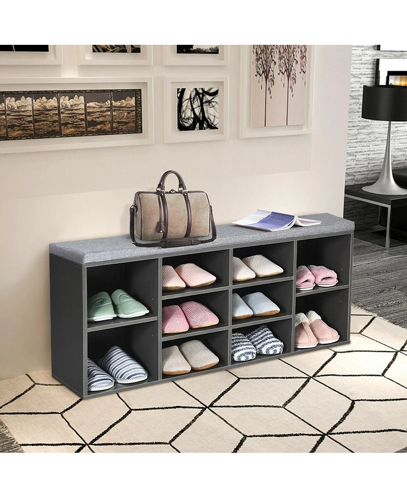 Slickblue 10-Cube Organizer Shoe Storage Bench with Cushion for Entryway