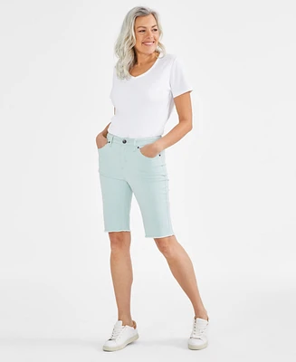 Style & Co Petite Raw-Edge Mid-Rise Bermuda Shorts, Created for Macy's