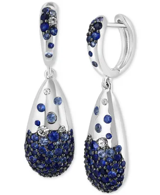 Effy Blue Sapphire (3-1/2 ct. t.w.) & White Sapphire (1/3 ct. t.w.) Ombre Cluster Drop Earrings in Sterling Silver