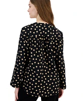 Ak Anne Klein Petite Polka-Dot Pleated Tunic