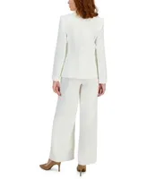 Tahari Womens Crepe One Button Long Sleeve Blazer Crepe Mid Rise Wide Leg Pants