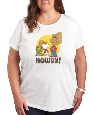 Air Waves Trendy Plus Peanuts Snoopy & Franklin Western Cowboy Howdy Graphic T-shirt