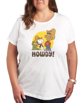 Hybrid Apparel Trendy Plus Peanuts Snoopy & Franklin Western Cowboy Howdy Graphic T-shirt