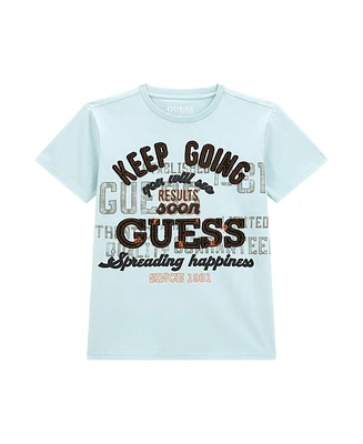 Guess Big Boys Short Sleeve with Applique Embroidery and Screen Print Verbiage T-shirt