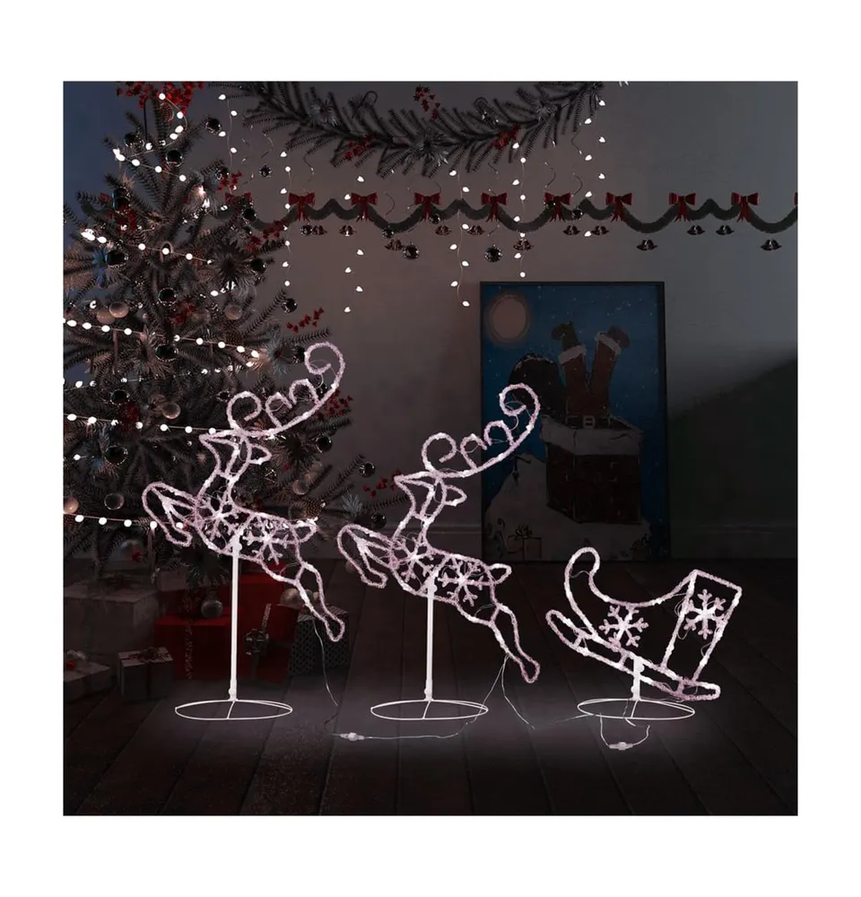 Acrylic Christmas Flying Reindeer Sleigh 102.4"x8.3"x34.3" Warm White