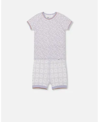 Girl Organic Cotton Two Piece Pajama Set Lilac Printed Little Flowers - Child