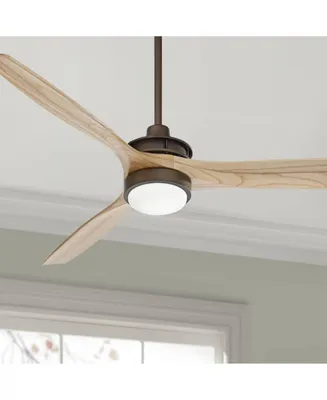 52" Wind spun Rustic Farmhouse 3 Blade Indoor Ceiling Fan with Dimmable Led Light Remote Control Oil Rubbed Bronze Solid Natural Wood for Living Room