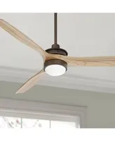 52" Windspun Rustic Farmhouse 3 Blade Indoor Ceiling Fan with Dimmable Led Light Remote Control Oil Rubbed Bronze Solid Natural Wood for Living Room K