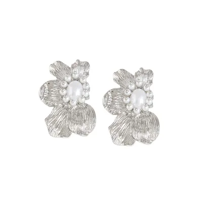 Sohi Women's Silver Flower Drop Earrings