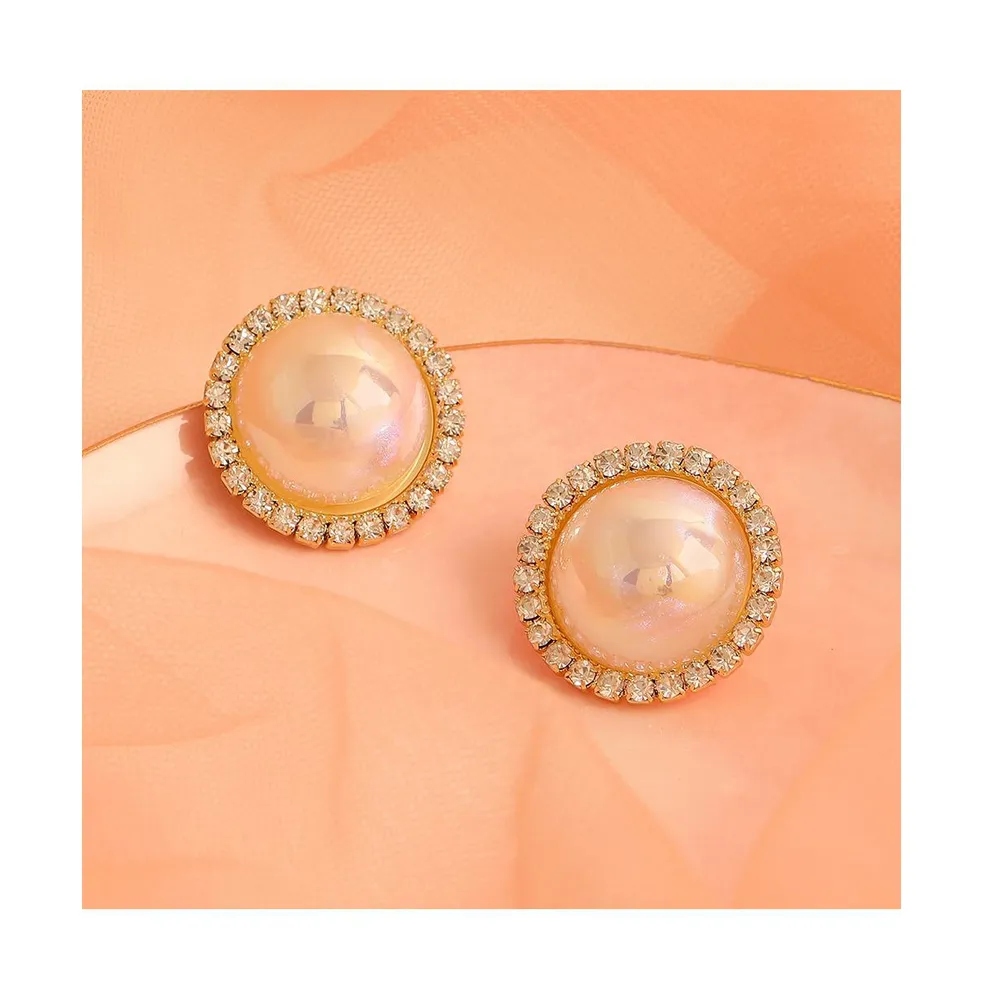 Sohi Women's White Circular Stud Earrings