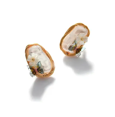 Sohi Women's White Butterfly Stud Earrings
