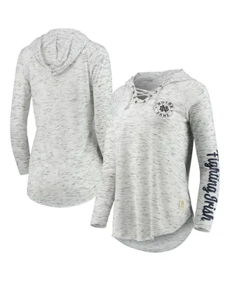 Women's Pressbox Gray Notre Dame Fighting Irish Space Dye Lace-Up V-Neck Long Sleeve T-shirt