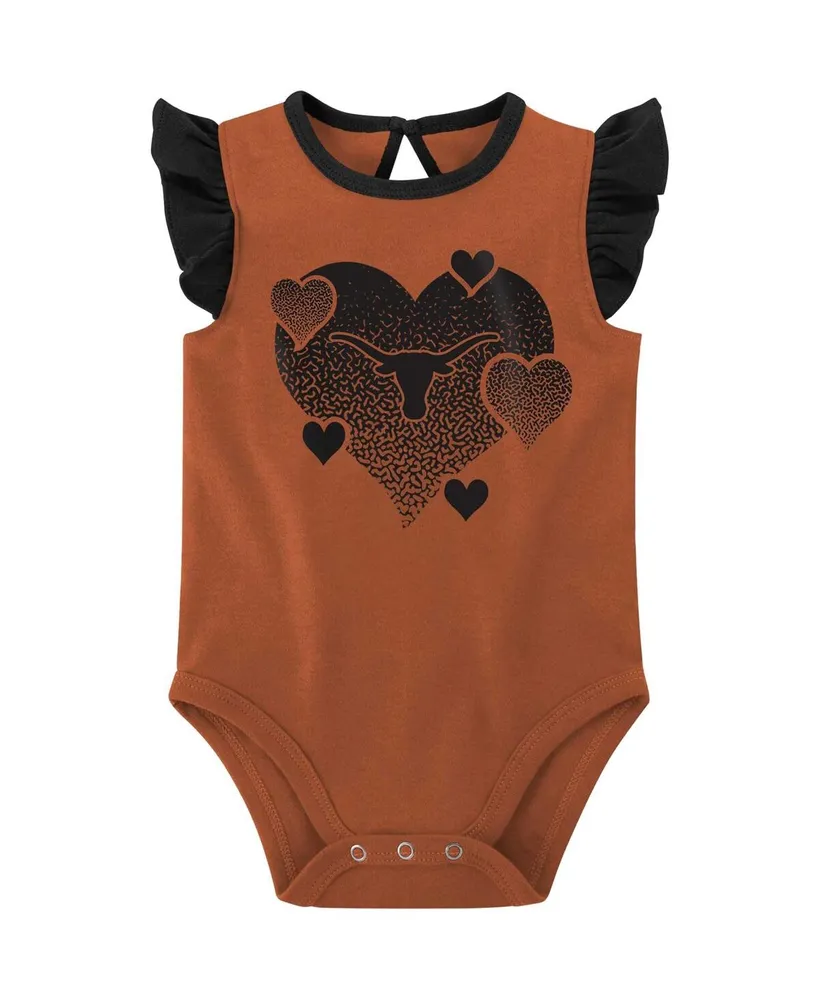 Girls Newborn and Infant Burnt Orange, Black Texas Longhorns Spread the Love 2-Pack Bodysuit Set